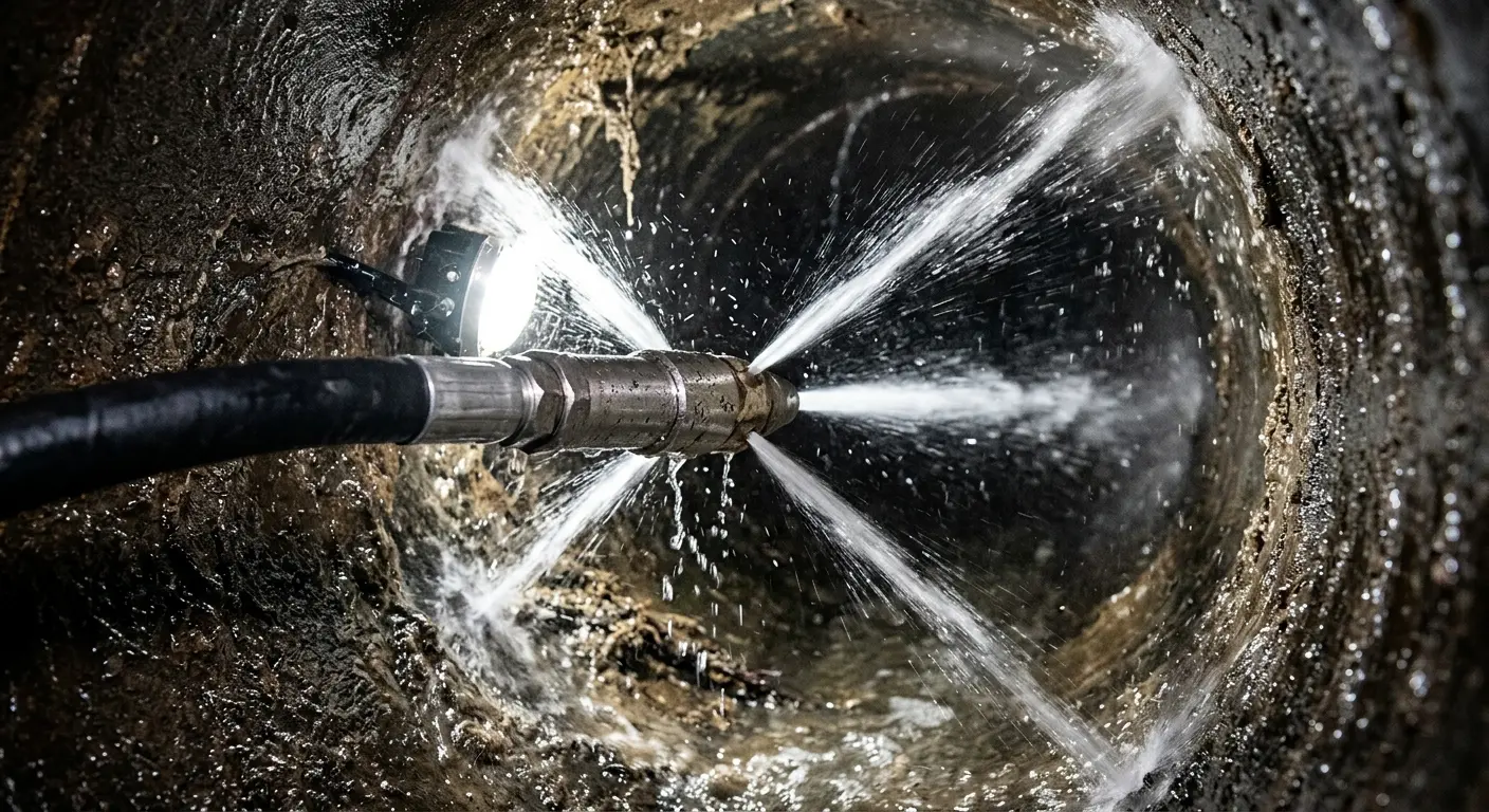 High-pressure hydro jetting nozzle cleaning sewer pipe for Emergency Drain Service in Altoona